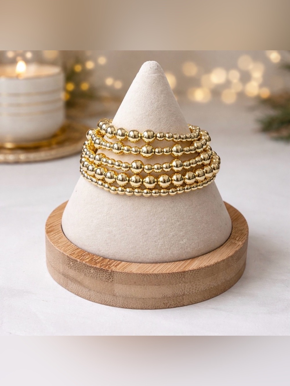 Gold Beaded Stackable stretch Bracelets